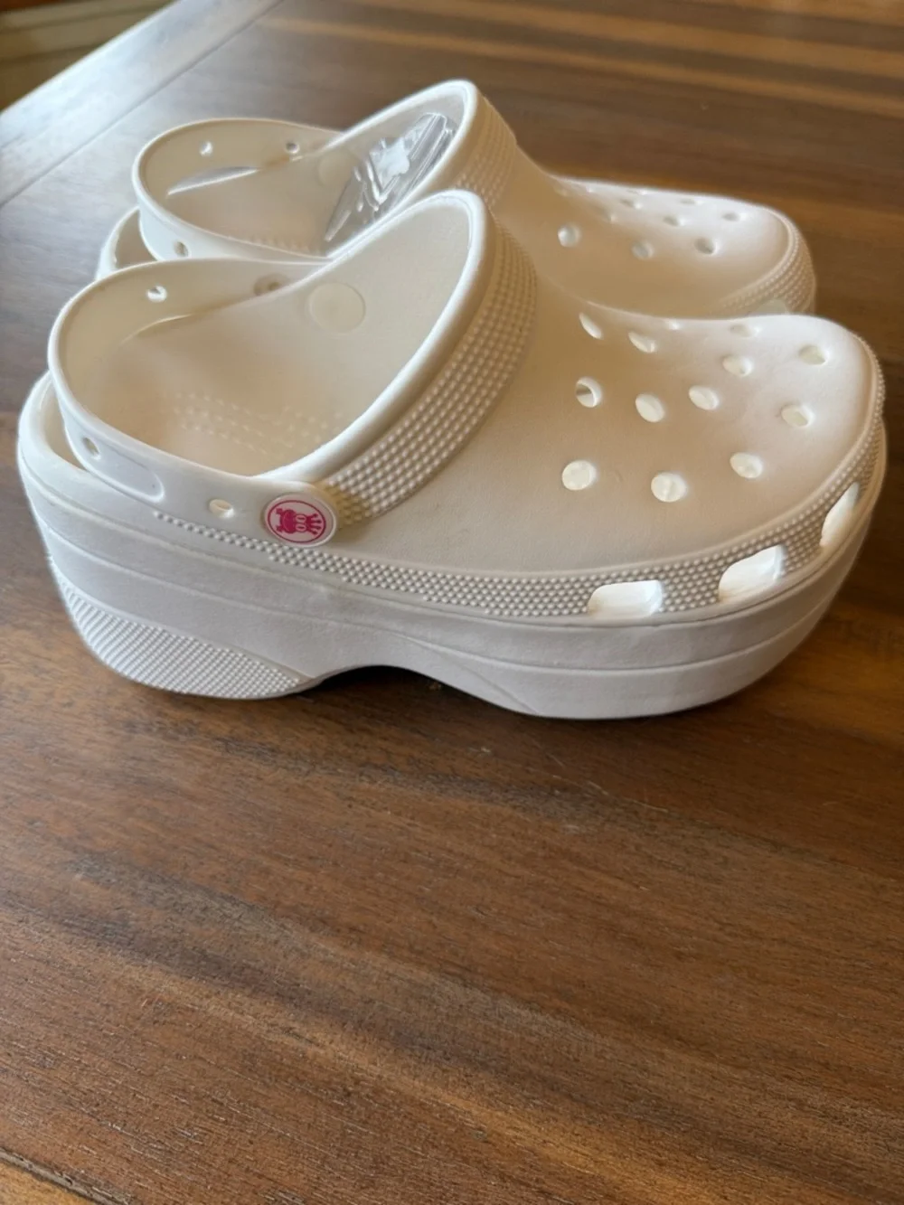 White Platform Clog with Pink Accent Strap Button